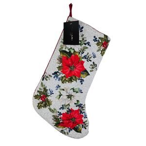 Tahari Home Floral Beaded Christmas Holiday Stocking 17.5" NWT